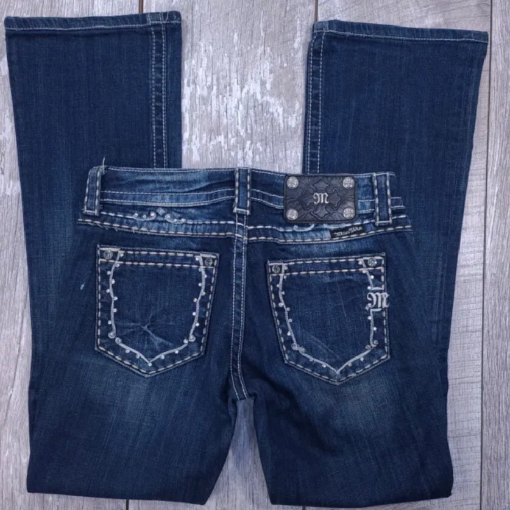 Miss Me Womens Boot Bootcut Jeans Size 27x30 Dark Blue Denim Low Rise